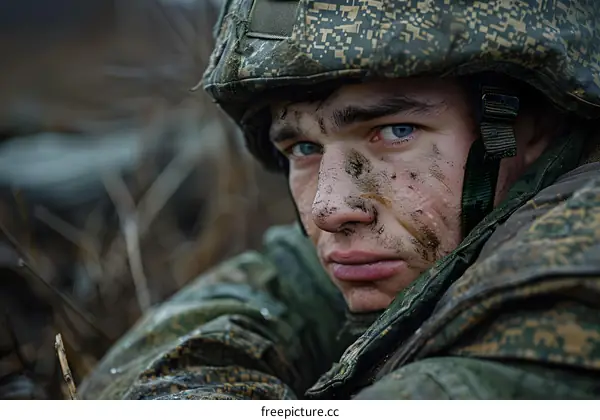 Portrait of a Russian soldier in the field