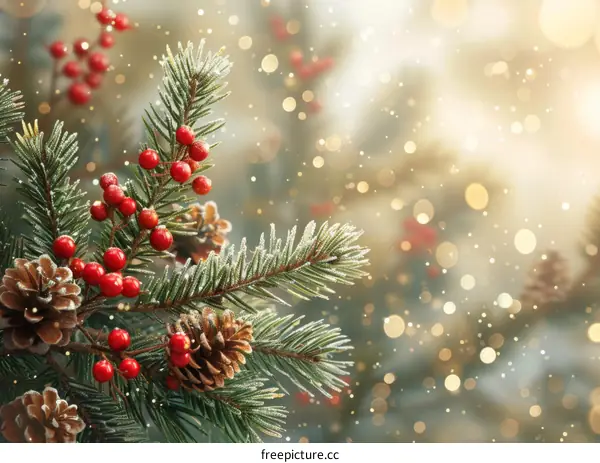 Sparkling Christmas Decorations with Snowflakes and Pinecones