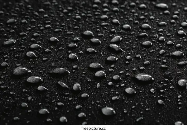 Water Drops on a Dark Surface Close-up