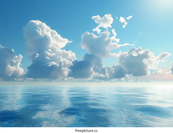 Majestic Ocean Sky with Blue Waters and Fluffy Clouds