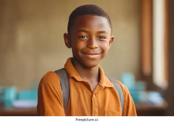 Smiling Boy in School Uniform