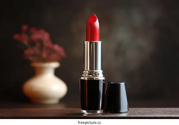 Elegant Red Lipstick on Dark Background