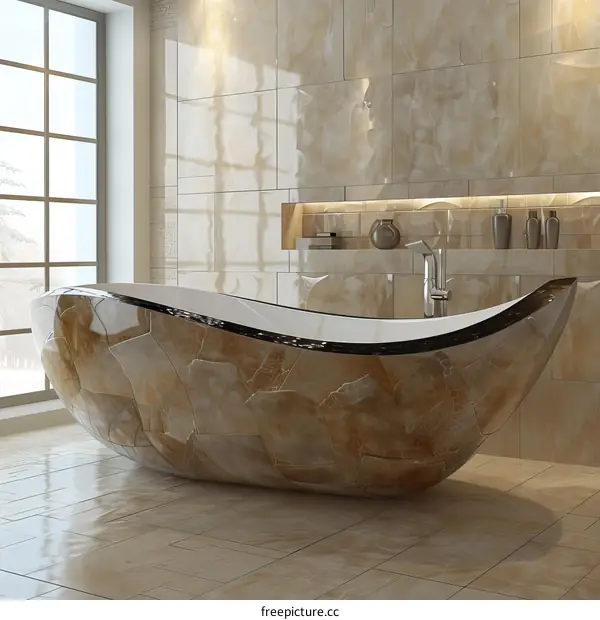Modern Stone-Design Bathtub in a Bathroom