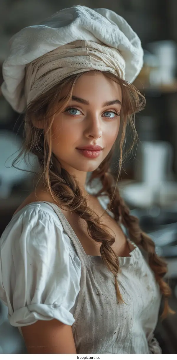 portrait of a beautiful young woman in a white dress