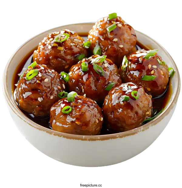 [Transparent Background PNG]meatballs with sweet and sour sauce in white bowl
