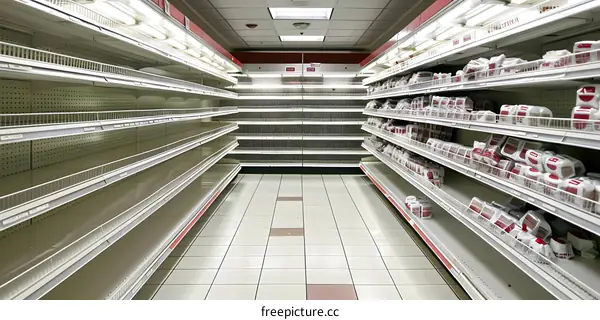 Empty Supermarket Shelves in a Grocery Store