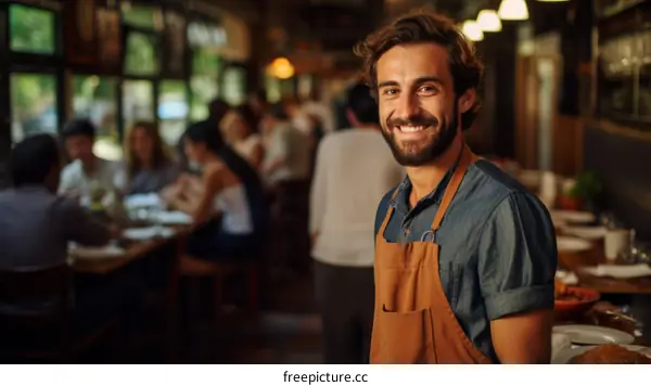 Portrait of a happy waiter in a restaurant