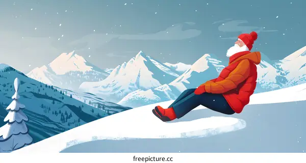 Man Sitting on a Mountain Top with a Snowy View