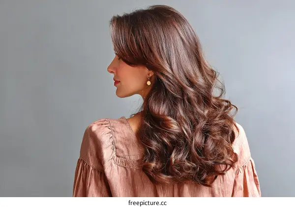 Woman with Beautiful Wavy Hair in Profile View