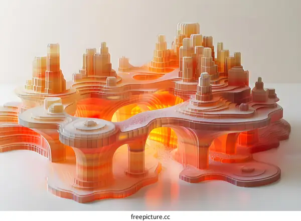 futuristic city made of amber