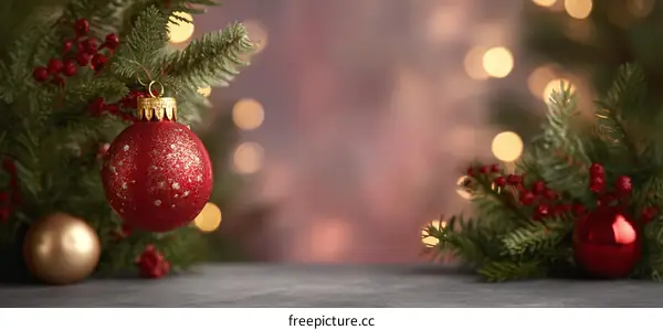 Christmas Ornament on Fir Branches Festive Background