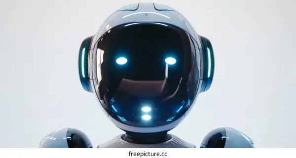 Futuristic Robot Head with Glowing Blue Eyes
