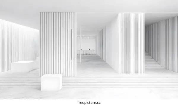 Minimalist White Interior Design with Vertical Lines and Marble Floor