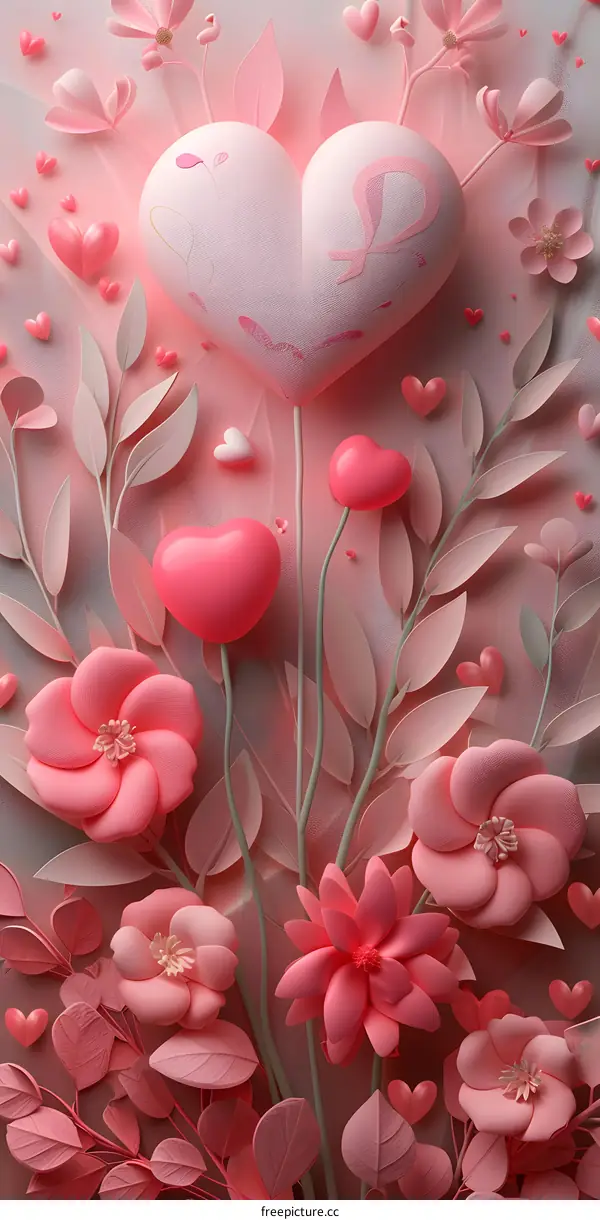 Pink flowers and hearts