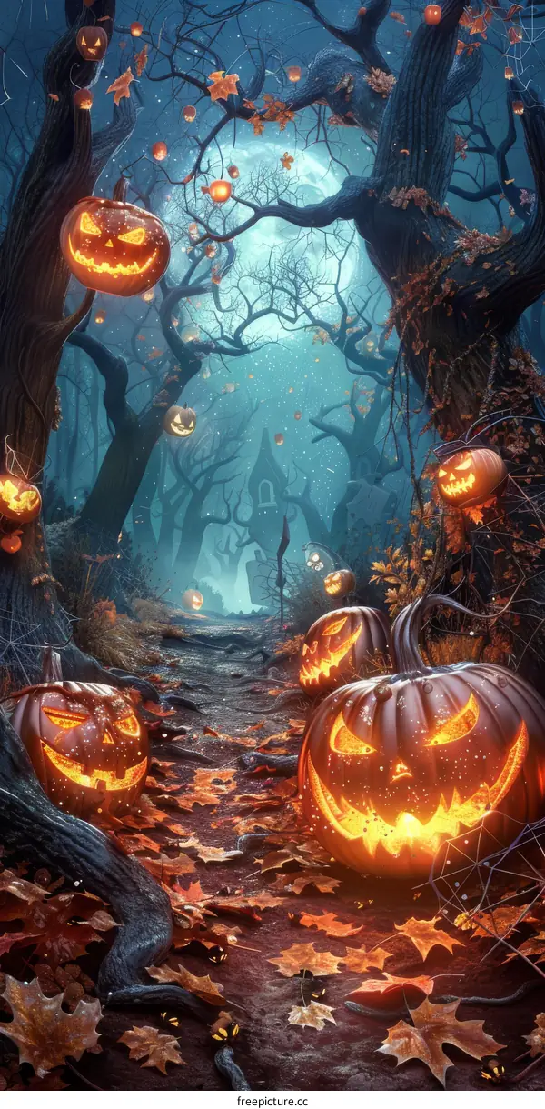 Halloween Pumpkin Carving in a Dark Spooky Forest