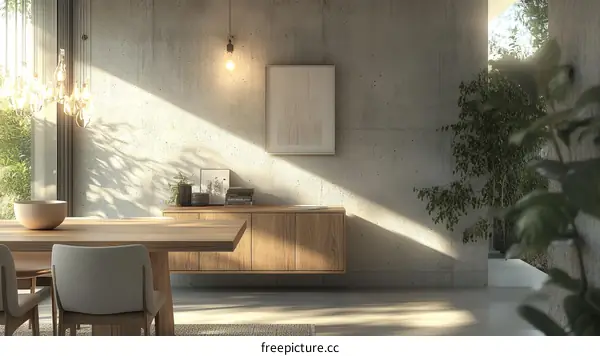 Modern Dining Area with Natural Light and Wooden Furniture