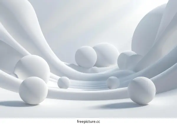 Abstract 3D Rendering of White Spheres on a Wavy Surface