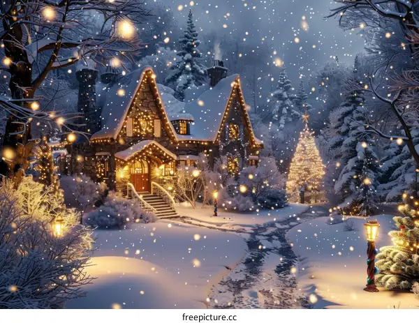 Snowy Christmas Eve Cottage