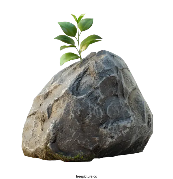 [Transparent Background PNG]A rock with a plant growing on it