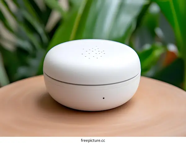 White Wireless Charging Pad on Wooden Table