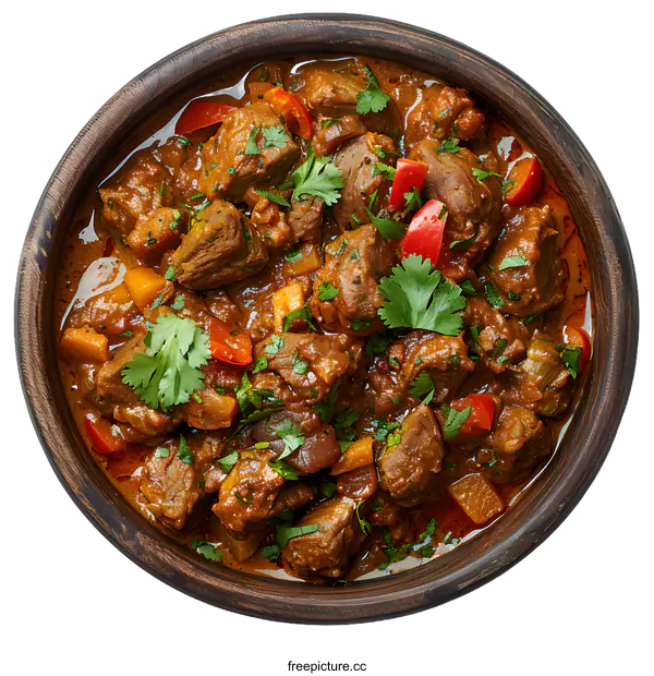 [Transparent Background PNG]overhead view of delicious beef stew with vegetables