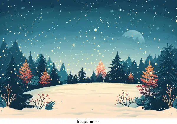 Tranquil Winter Forest Night Landscape