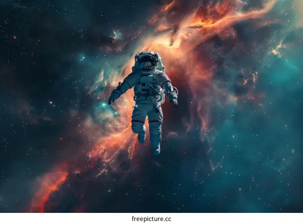 Astronaut in a spacesuit floating in the vastness of space