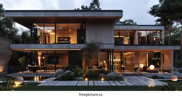 Modern House Exterior Design with Large Glass Windows