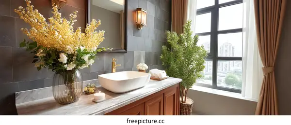 Elegant Bathroom Interior Design with Natural Flowers