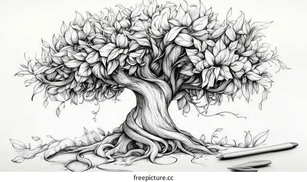 Detailed Illustration of a Majestic Tree