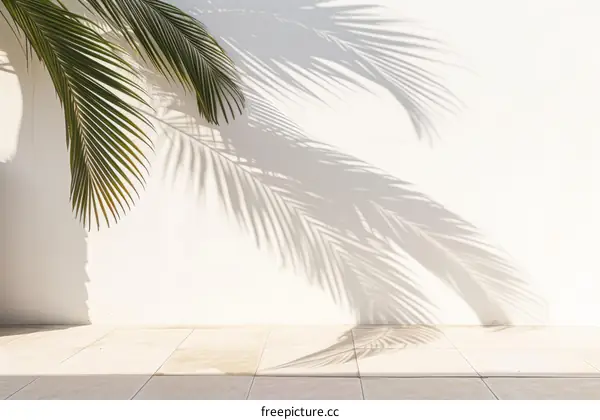Palm leaves shadow on a beige wall