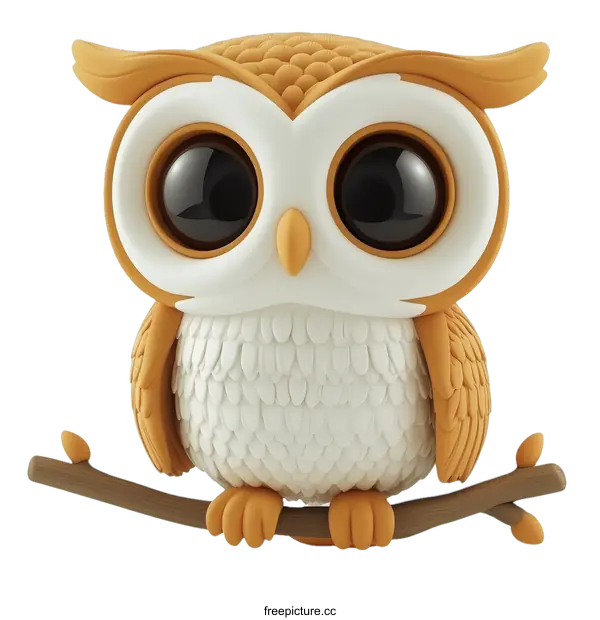 [Transparent Background PNG]Cute Cartoon Owl on Branch