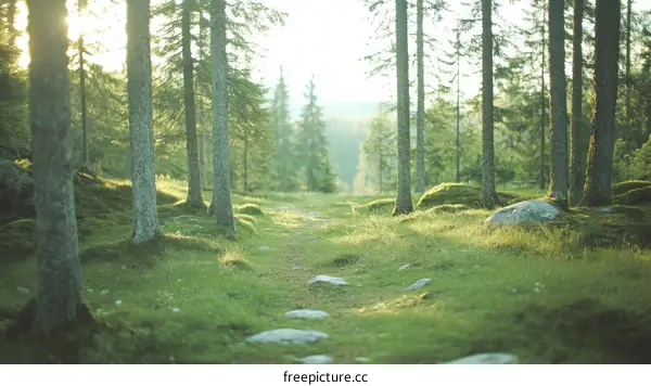 Forest Path Sunlight Morning Scene