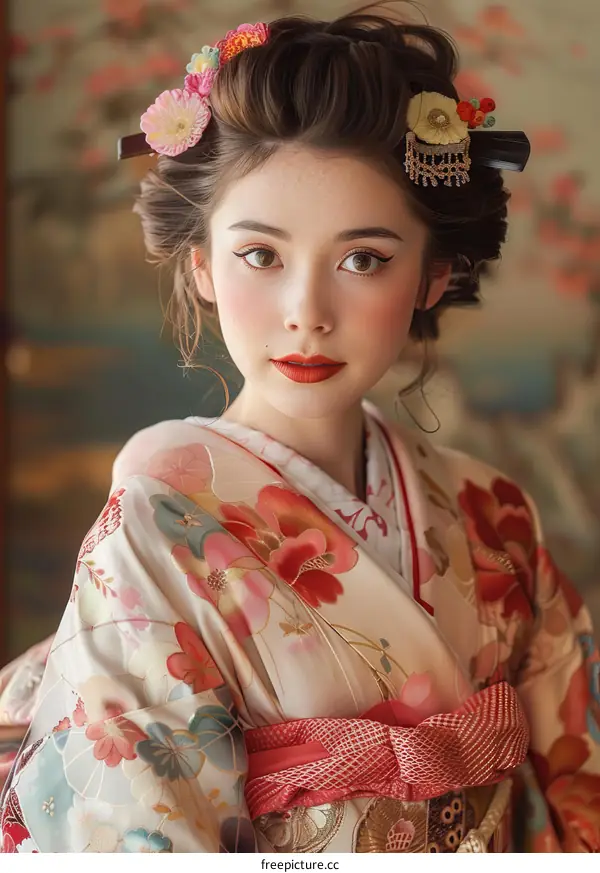 Beautiful Asian Woman in Traditional Kimono