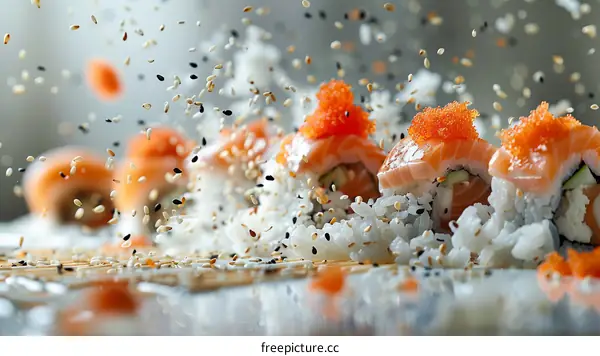 Mouth-watering Sushi Rolls with Sesame Seeds
