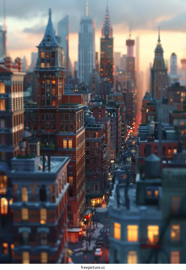 Evening Cityscape Miniature Model with People