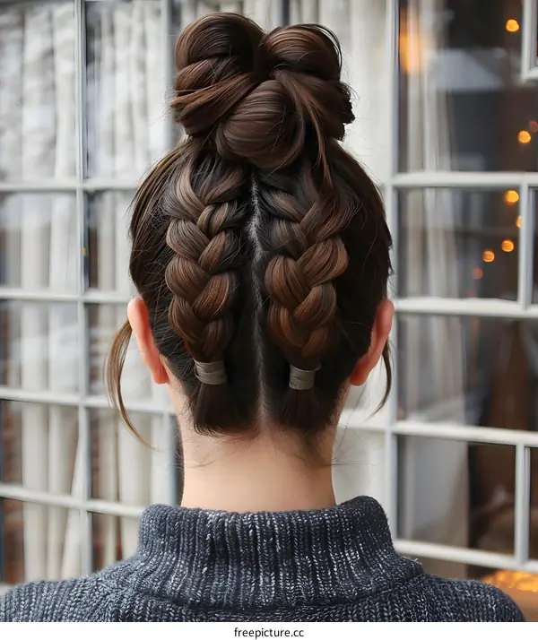 Woman with Double French Braid Bun Hairstyle
