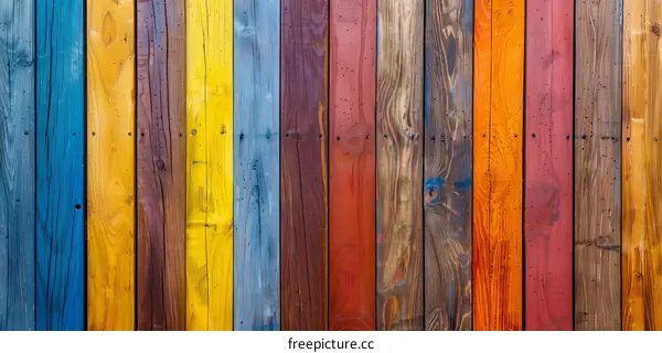 Multicolored wooden fence planks
