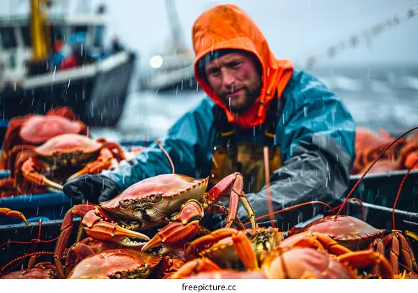 Alaskan King Crab Fisherman Sorting Catch
