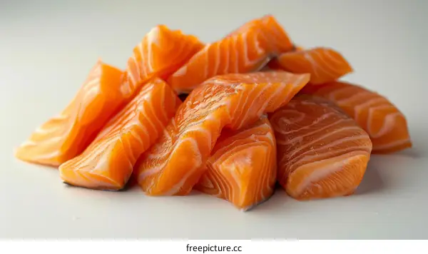 Fresh raw salmon fillet pieces