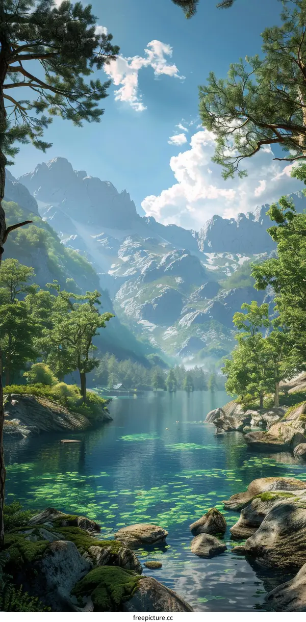 Mountains, Lake, and Trees