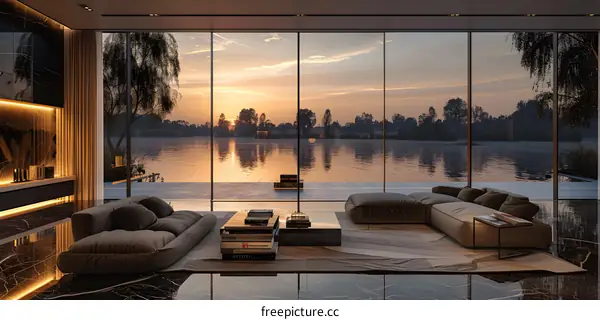 sunset living room lake house interior design