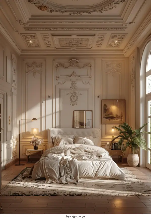 Elegant Beige Bedroom Interior Design Illustration