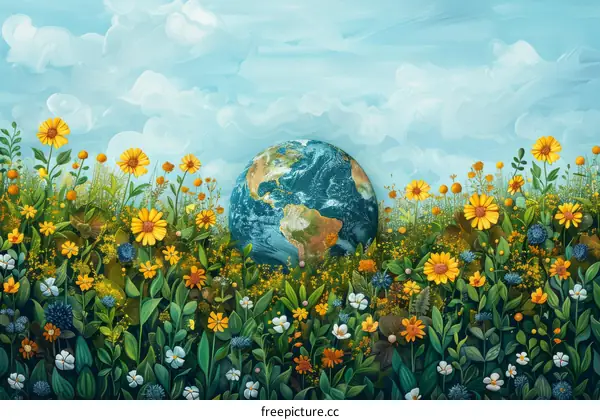 Earth Day illustration with flowers and plants