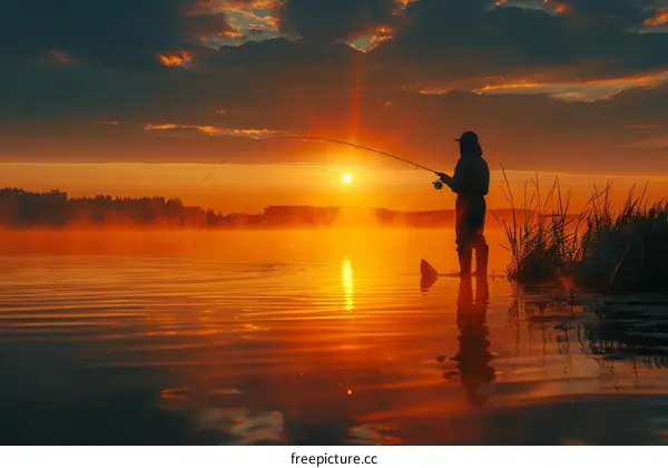Fishing in the setting sun