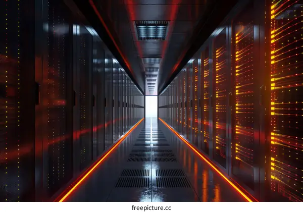 Server Room with Orange Lights