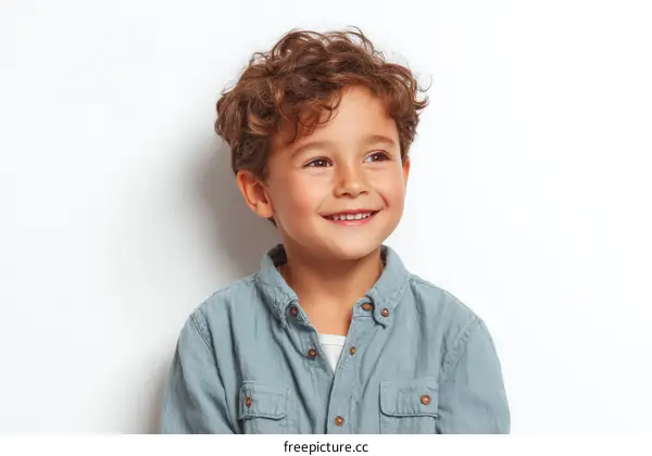 Smiling Boy in Light Blue Shirt
