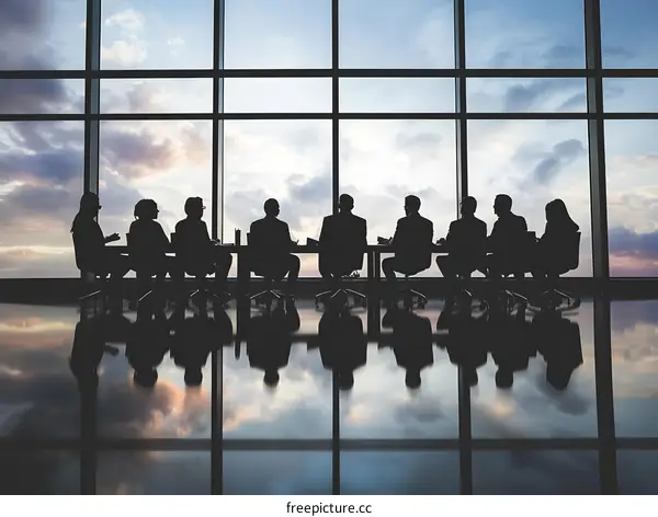 Silhouettes of Business People in a Meeting Room