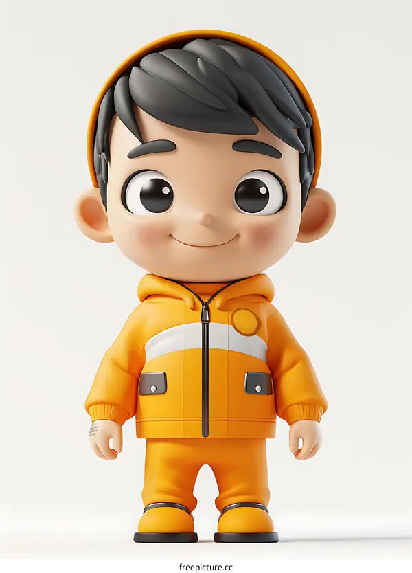 Smiling Cartoon Boy in Orange