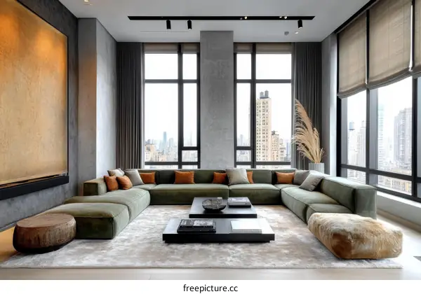 Modern Minimalist Living Room with City View